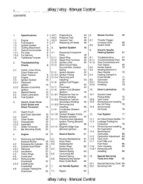 STIHL 038 SERIES CHAINSAW WORKSHOP SERVICE MANUAL REPRINTED 2004-11 EDITION