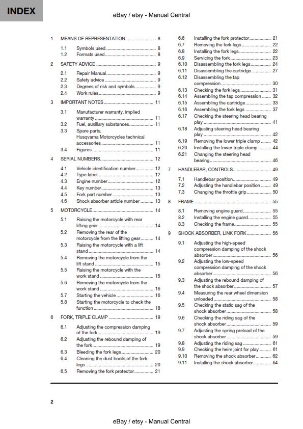 HUSQVARNA 701 ENDURO EU 2021 REPAIR WORKSHOP SERVICE MANUAL REPRINTED COMB BOUND