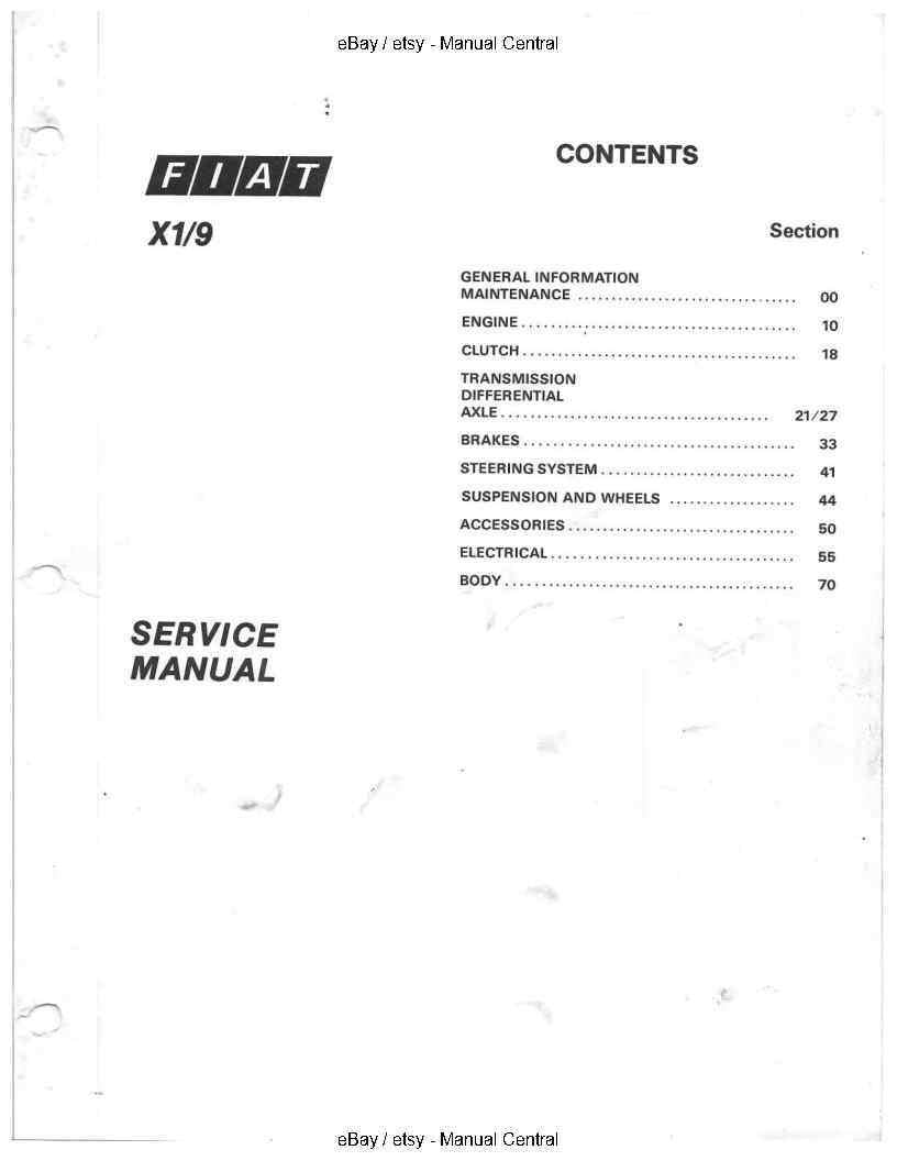 FIAT X19 X1/9 1979 TO 1982 WORKSHOP SERVICE REPAIR MANUAL REPRINT COMB BOUND