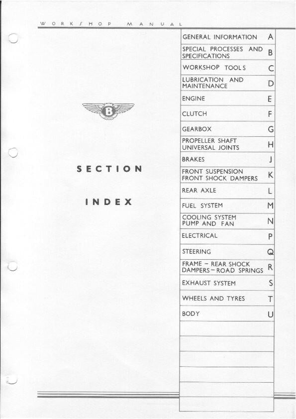 BENTLEY MARK VI 1946 - 1952 WORKSHOP SERVICE MANUAL REPRINTED