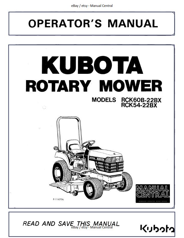 KUBOTA RCK60-22BX RCK54-22BX OPERATOR MANUAL REPRINTED