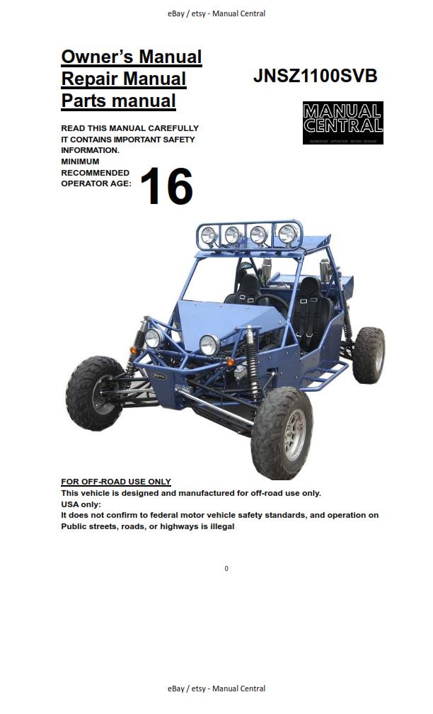 JOYNER JNSZ1100SVB 1100 VIPER OWNER SERVICE PARTS MANUAL 2009 REPRINTED