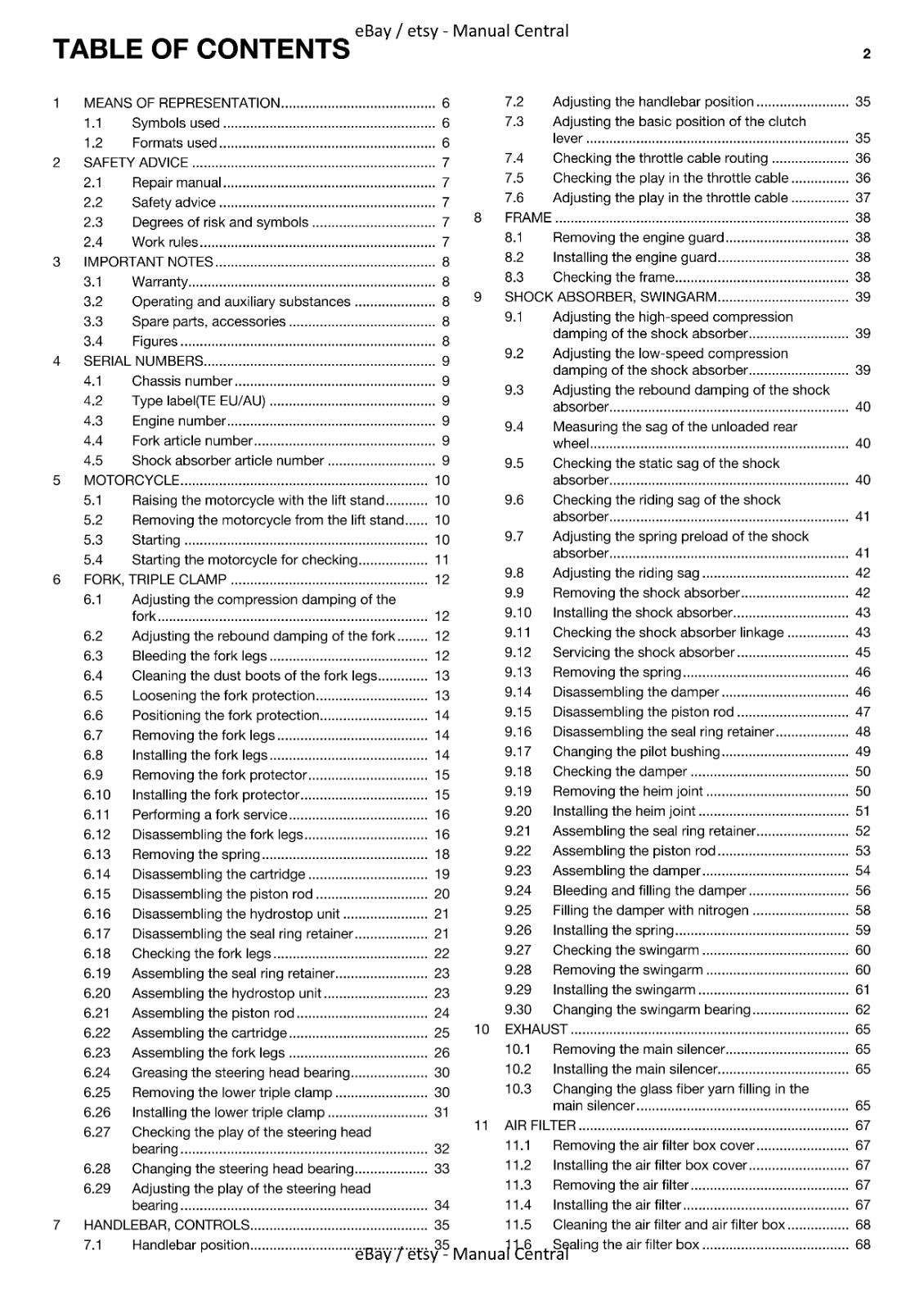 HUSQVARNA 2014 TE 250 TE 300 EU AU US WORKSHOP REPAIR SERVICE MANUAL REPRINTED