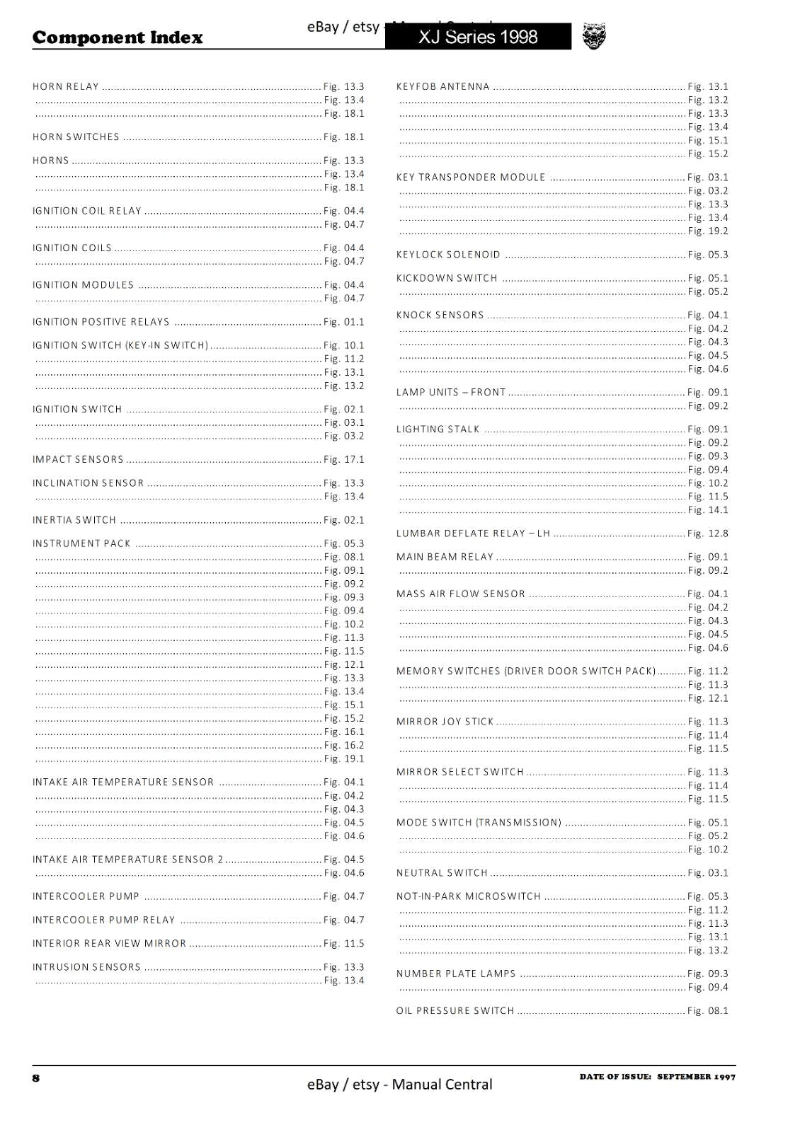 JAGUAR XJ SERIES SEDAN 1998 ELECTRICAL GUIDE WIRING MANUAL REPRINTED COMB BOUND