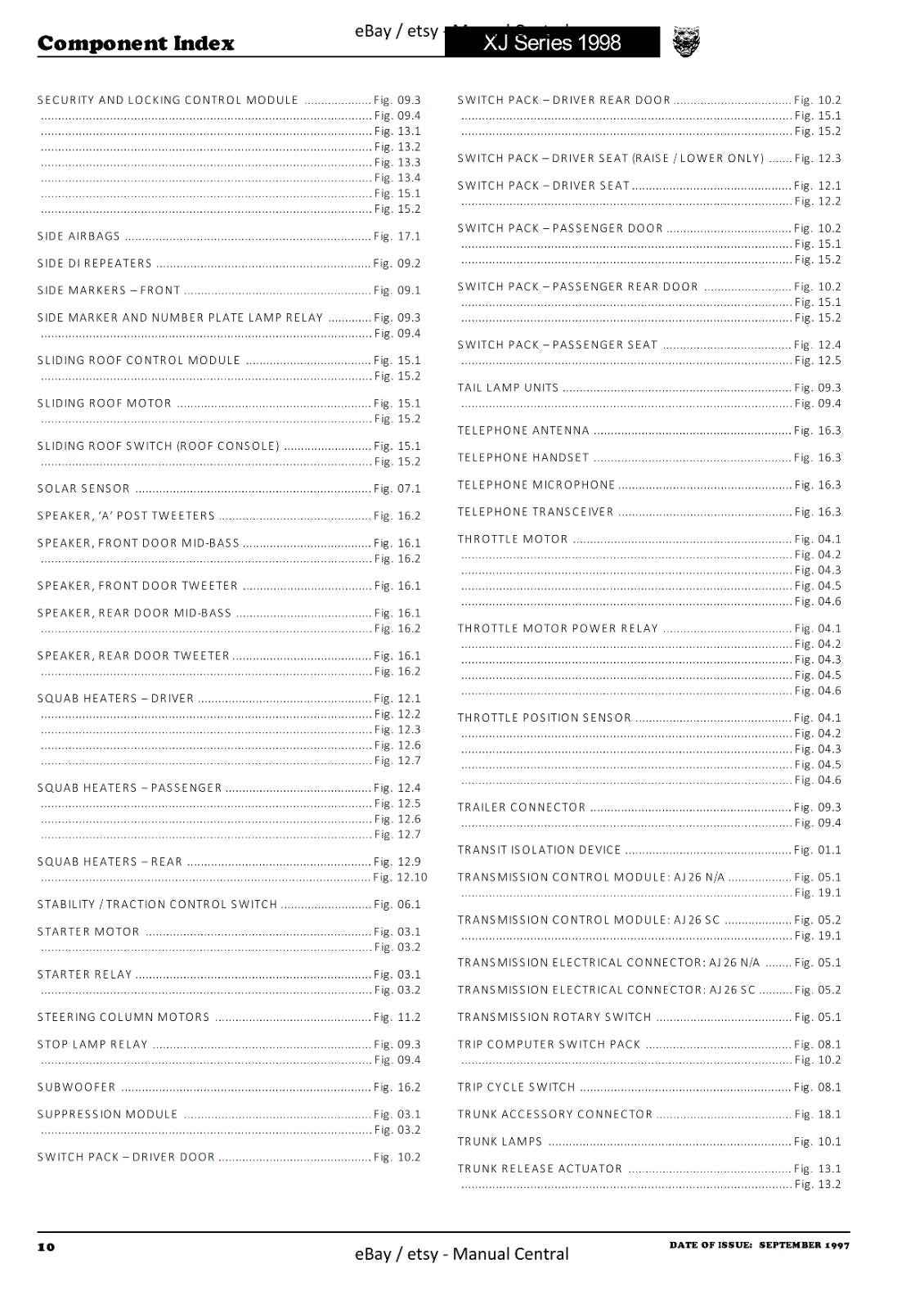 JAGUAR XJ SERIES SEDAN 1998 ELECTRICAL GUIDE WIRING MANUAL REPRINTED COMB BOUND