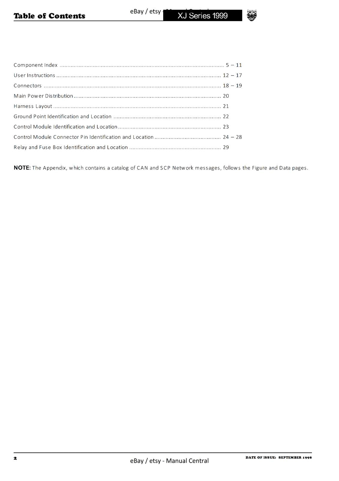 JAGUAR XJ SERIES SEDAN 1999 ELECTRICAL GUIDE MANUAL WIRING REPRINTED COMB BOUND