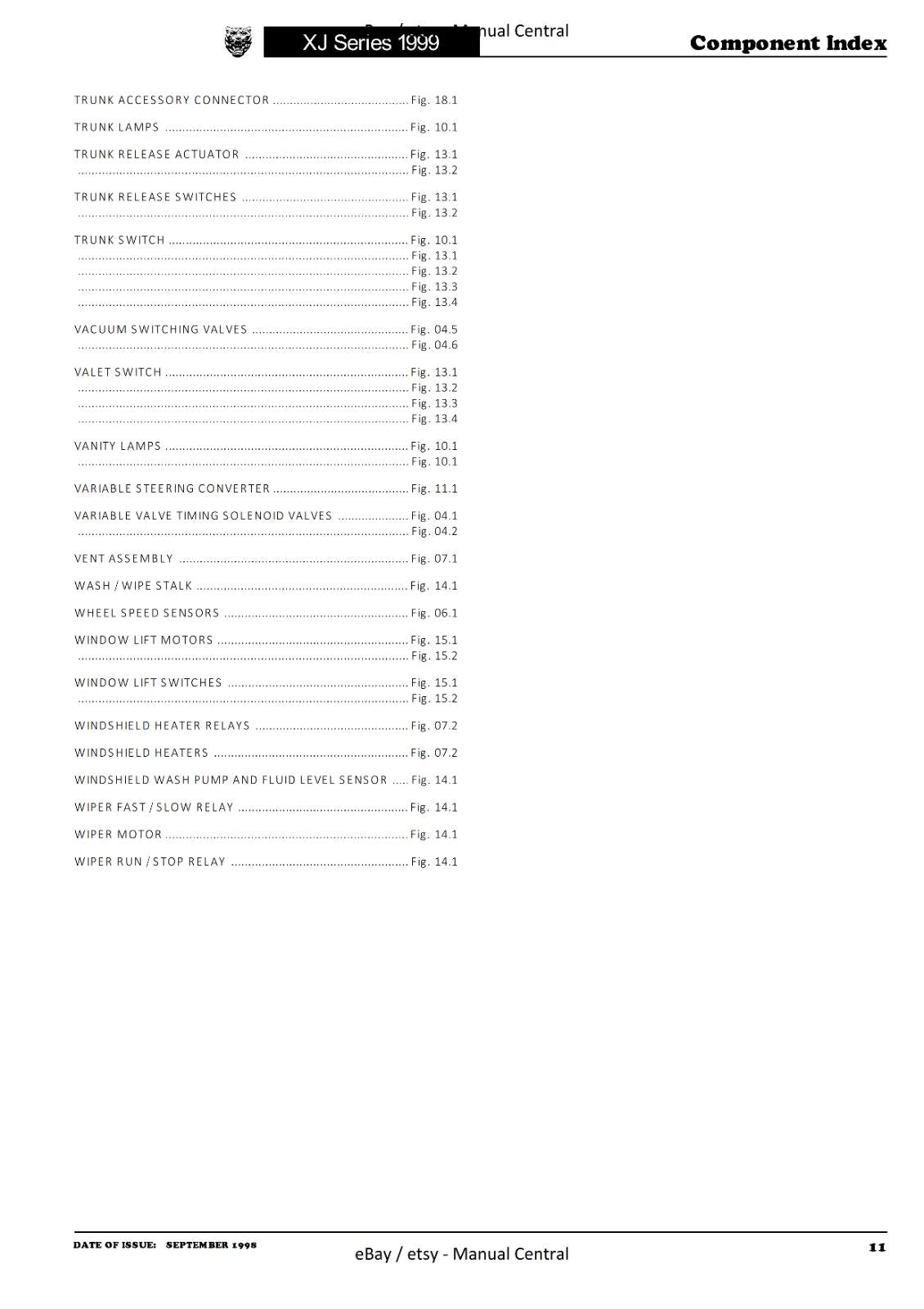 JAGUAR XJ SERIES SEDAN 1999 ELECTRICAL GUIDE MANUAL WIRING REPRINTED COMB BOUND