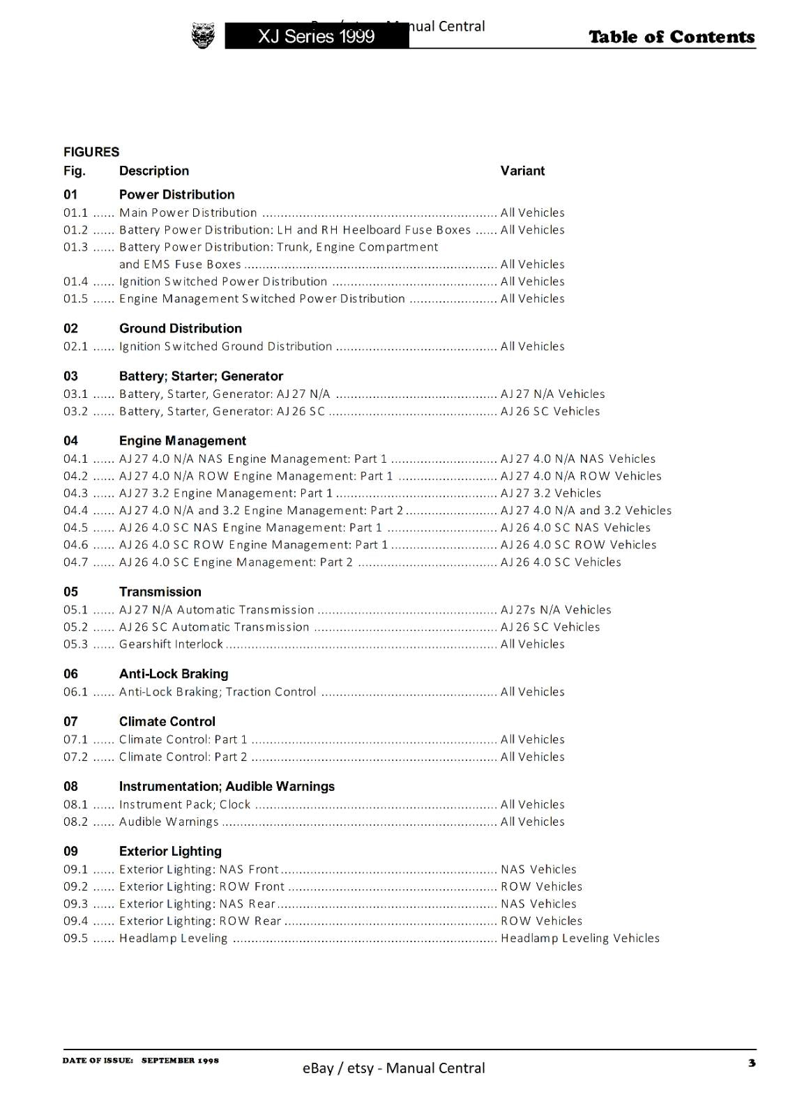 JAGUAR XJ SERIES SEDAN 1999 ELECTRICAL GUIDE MANUAL WIRING REPRINTED COMB BOUND