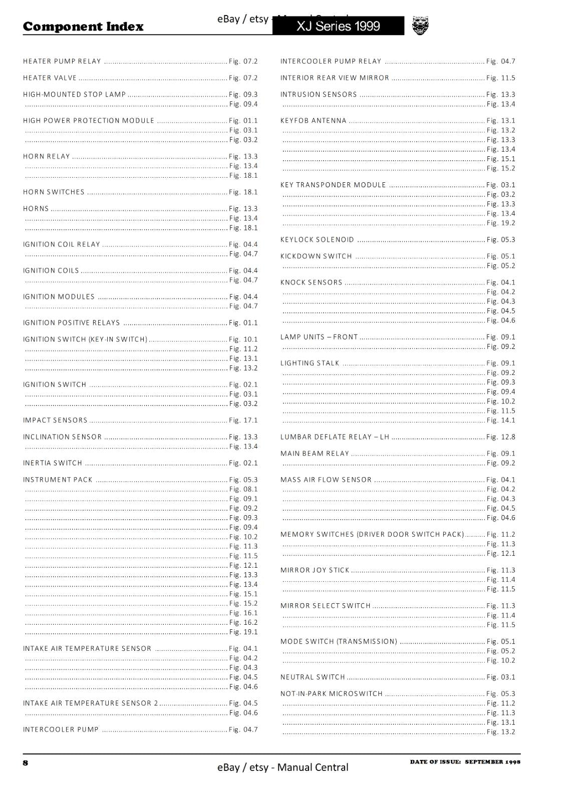 JAGUAR XJ SERIES SEDAN 1999 ELECTRICAL GUIDE MANUAL WIRING REPRINTED COMB BOUND