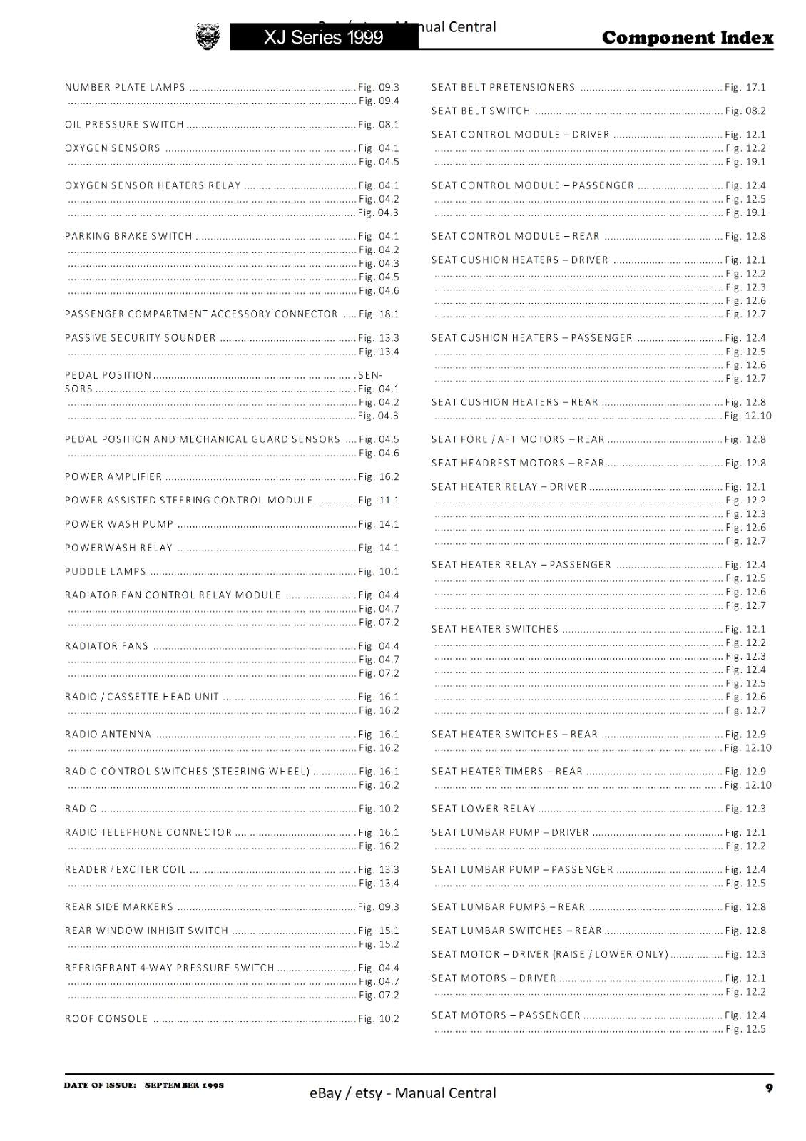 JAGUAR XJ SERIES SEDAN 1999 ELECTRICAL GUIDE MANUAL WIRING REPRINTED COMB BOUND
