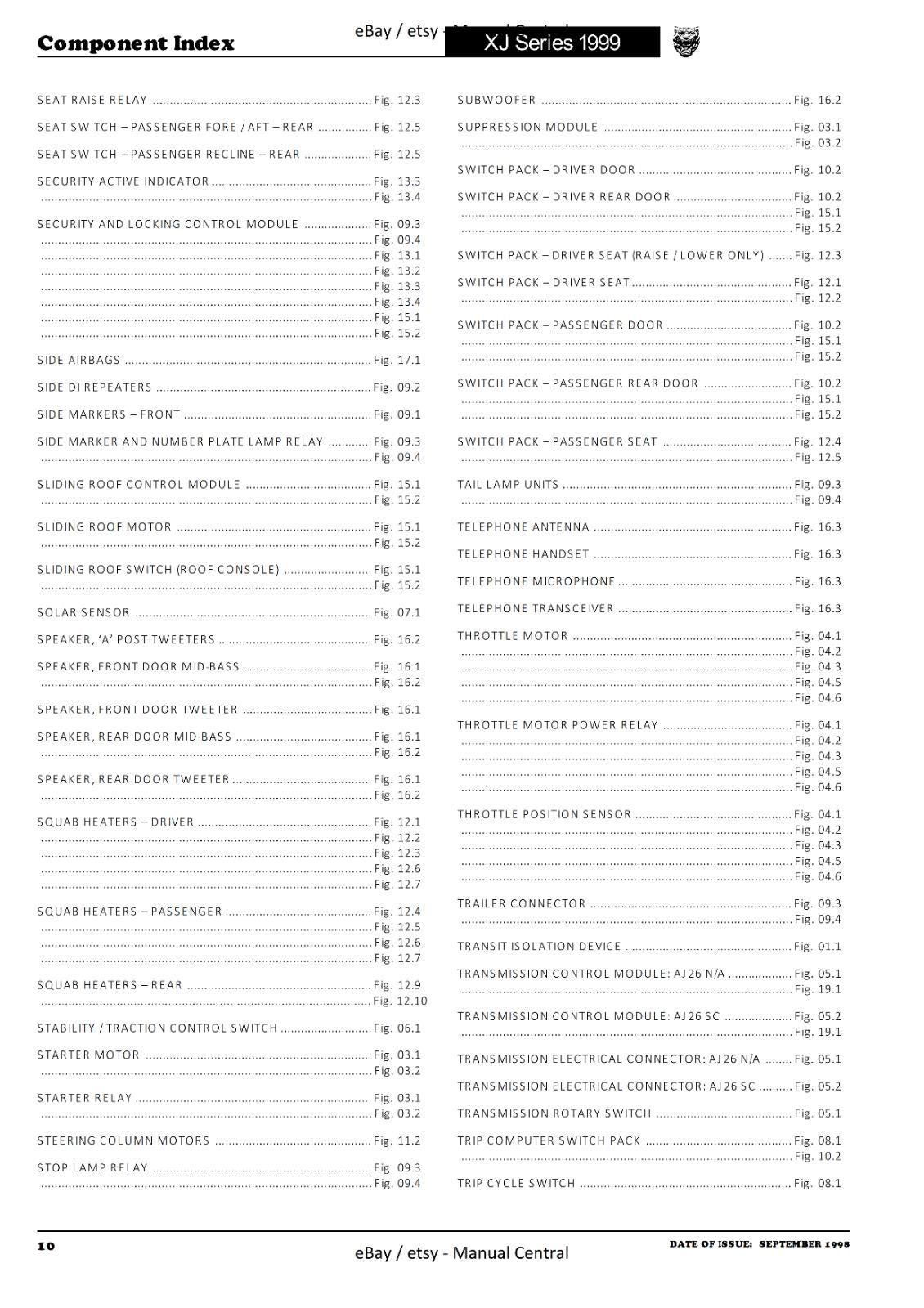JAGUAR XJ SERIES SEDAN 1999 ELECTRICAL GUIDE MANUAL WIRING REPRINTED COMB BOUND