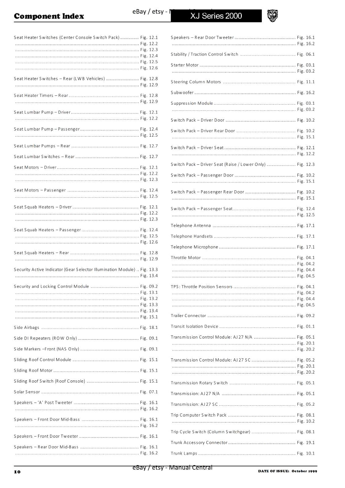 JAGUAR XJ SERIES SEDAN 2000 ELECTRICAL GUIDE MANUAL WIRING REPRINTED COMB BOUND
