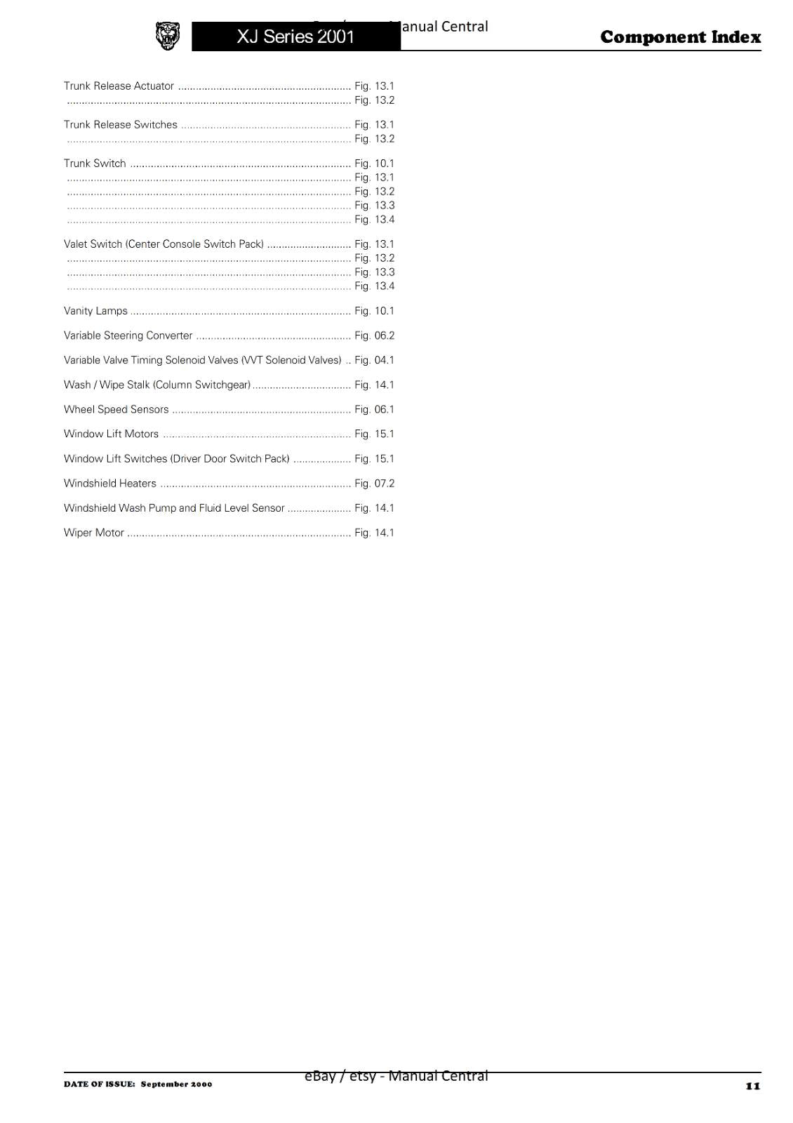 JAGUAR XJ SERIES SEDAN 2001 ELECTRICAL GUIDE MANUAL WIRING REPRINTED COMB BOUND