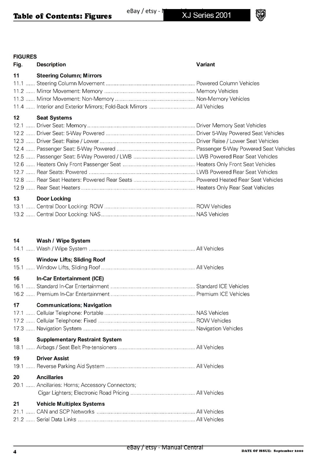 JAGUAR XJ SERIES SEDAN 2001 ELECTRICAL GUIDE MANUAL WIRING REPRINTED COMB BOUND