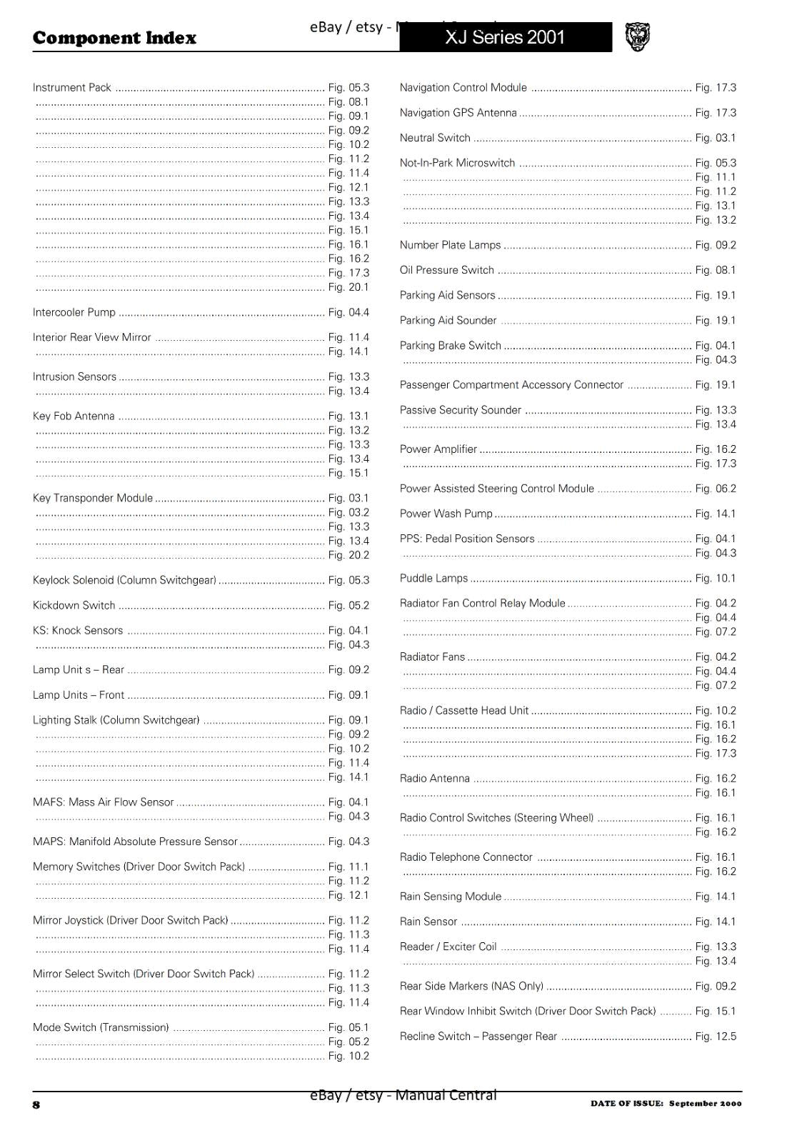 JAGUAR XJ SERIES SEDAN 2001 ELECTRICAL GUIDE MANUAL WIRING REPRINTED COMB BOUND