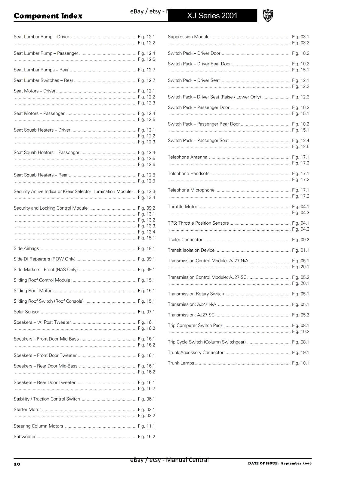 JAGUAR XJ SERIES SEDAN 2001 ELECTRICAL GUIDE MANUAL WIRING REPRINTED COMB BOUND