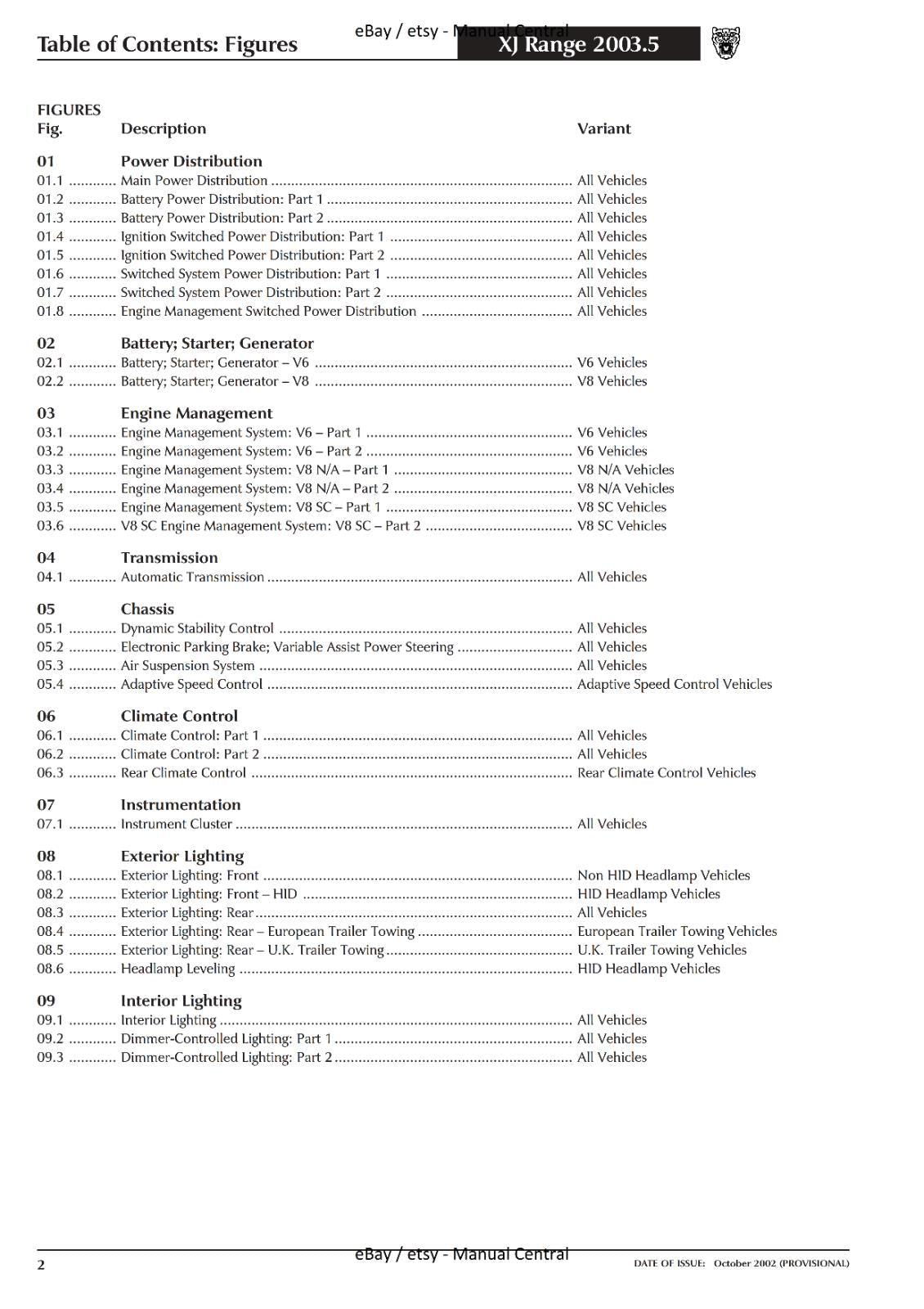JAGUAR XJ RANGE 2003.5 MODEL ELECTRICAL GUIDE WIRING MANUAL REPRINTED COMB BOUND