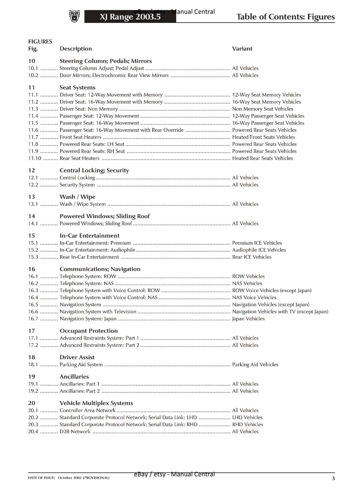JAGUAR XJ RANGE 2003.5 MODEL ELECTRICAL GUIDE WIRING MANUAL REPRINTED COMB BOUND
