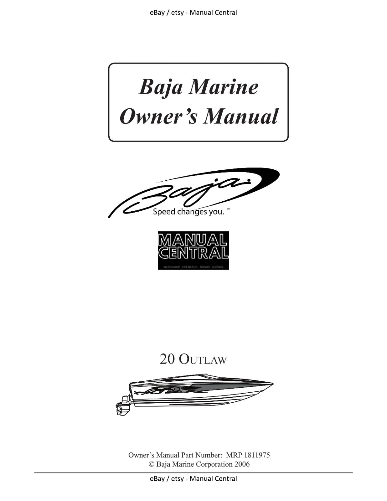 BAJA MARINE 20 OUTLAW BOAT OWNERS MANUAL REPRINTED COMB BOUND