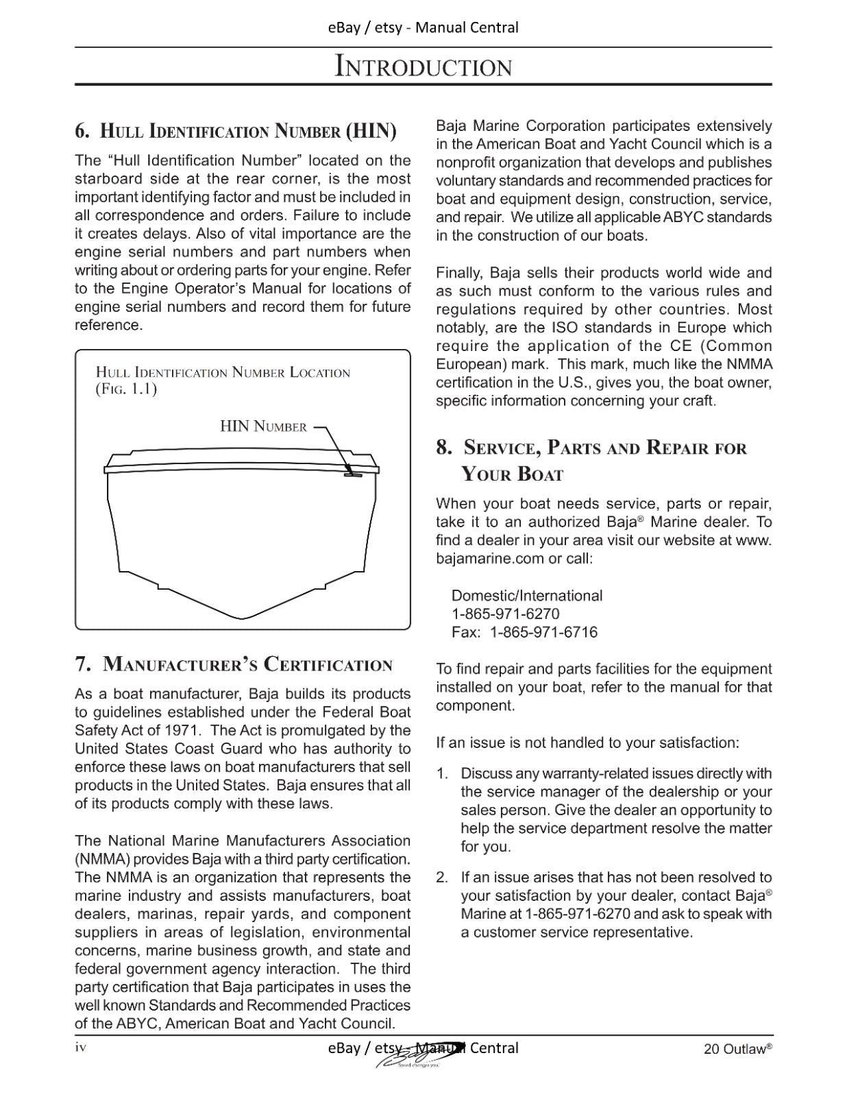 BAJA MARINE 20 OUTLAW BOAT OWNERS MANUAL REPRINTED COMB BOUND