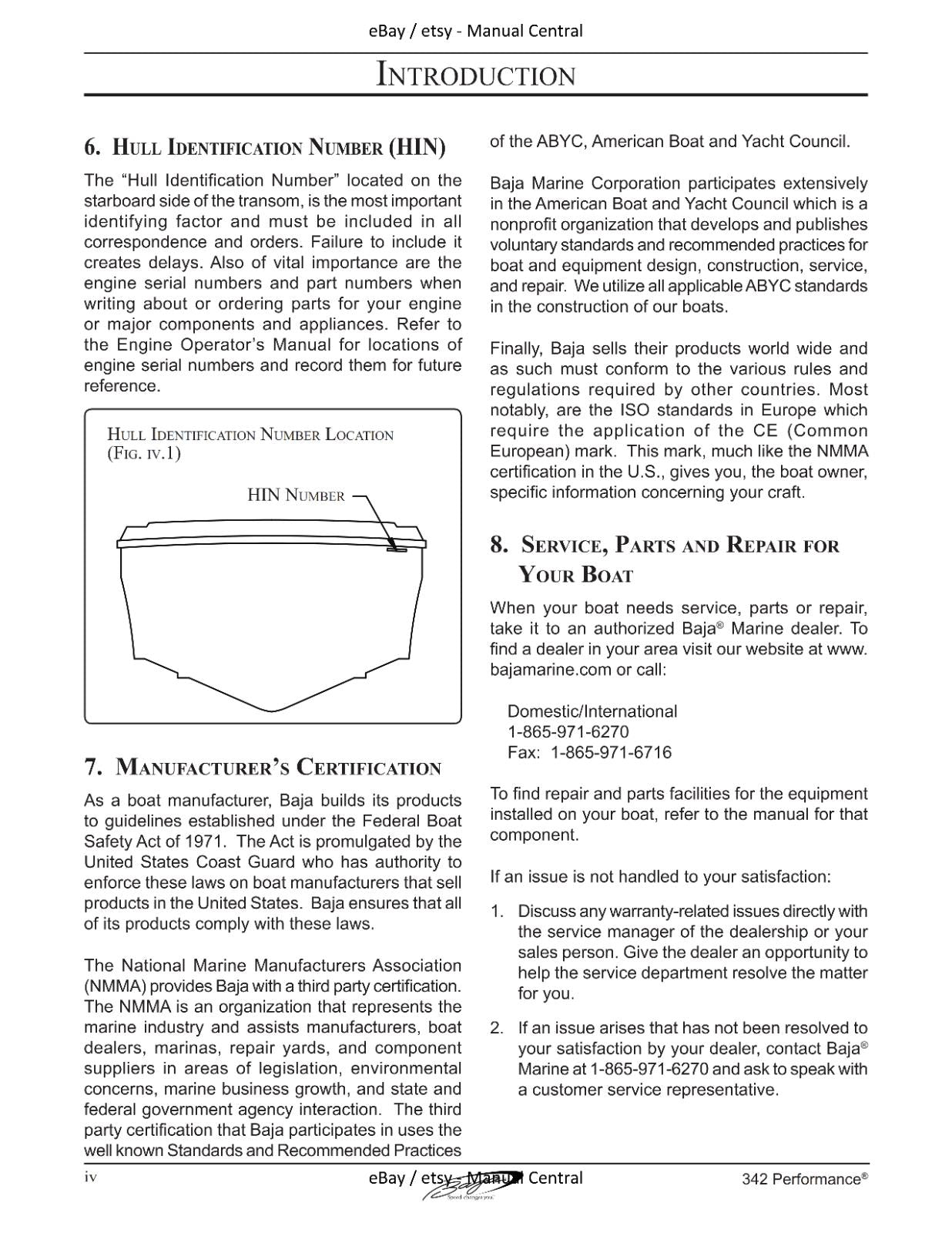 BAJA MARINE 342 PERFORMANCE BOAT OWNERS MANUAL REPRINTED COMB BOUND