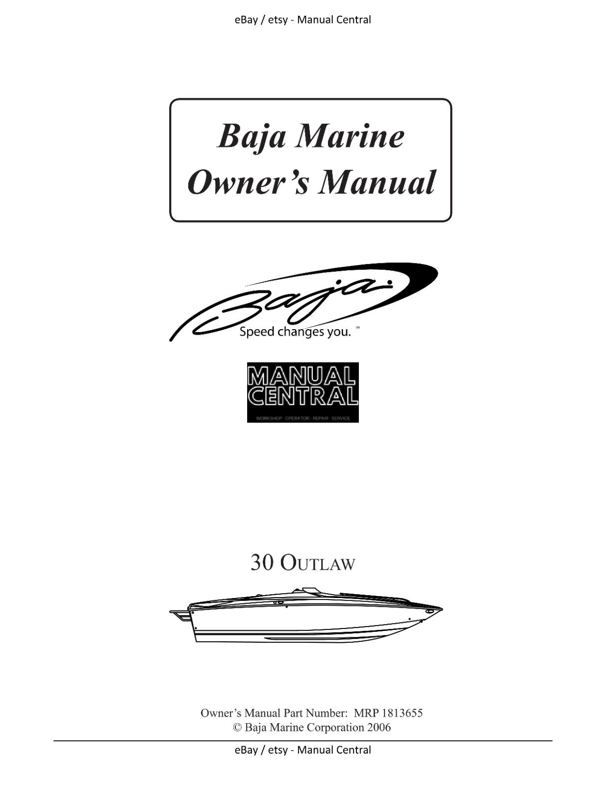 BAJA MARINE 30 OUTLAW BOAT OWNERS MANUAL REPRINTED COMB BOUND