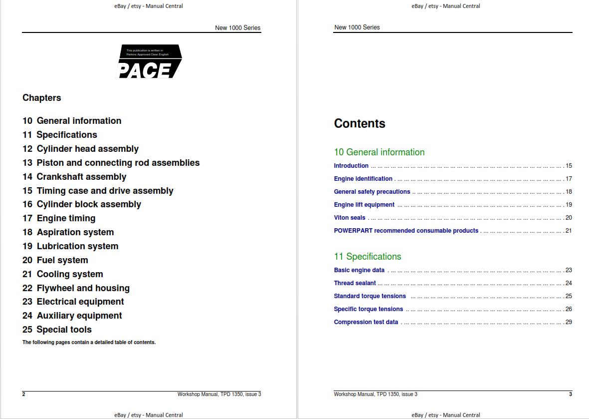 PERKINS NEW 1000 SERIES MODELS AJ TO AS & YG TO Y WORKSHOP SERVICE MANUAL