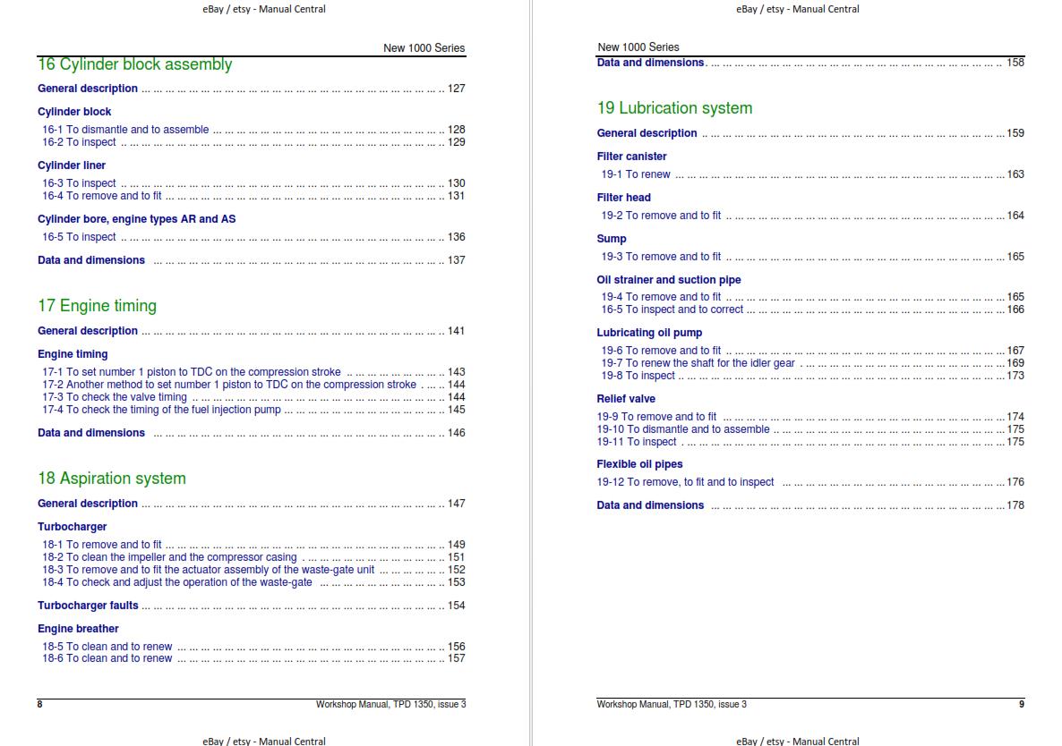 PERKINS NEW 1000 SERIES MODELS AJ TO AS & YG TO Y WORKSHOP SERVICE MANUAL