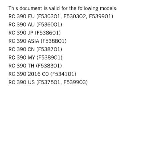 KTM 2015 - RC 390 - WORKSHOP REPAIR SERVICE MANUAL REPRINTED