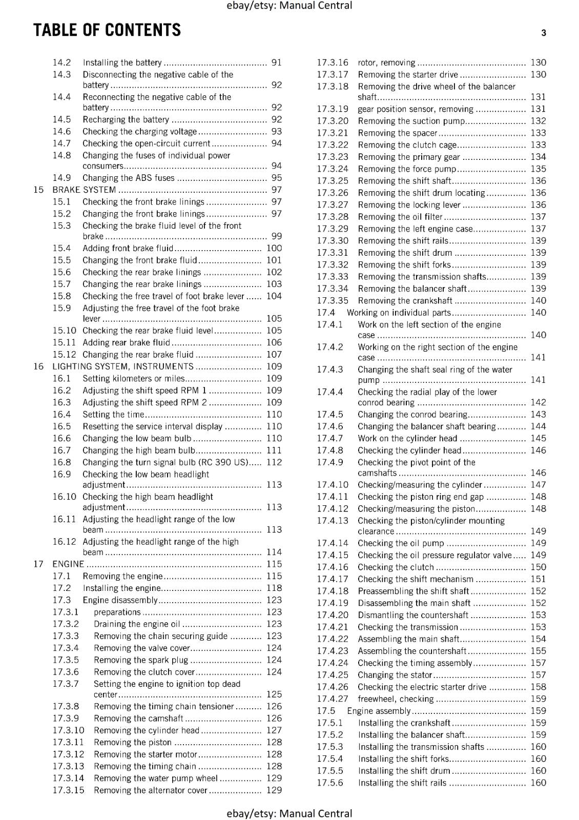 KTM 2015 - RC 390 - WORKSHOP REPAIR SERVICE MANUAL REPRINTED