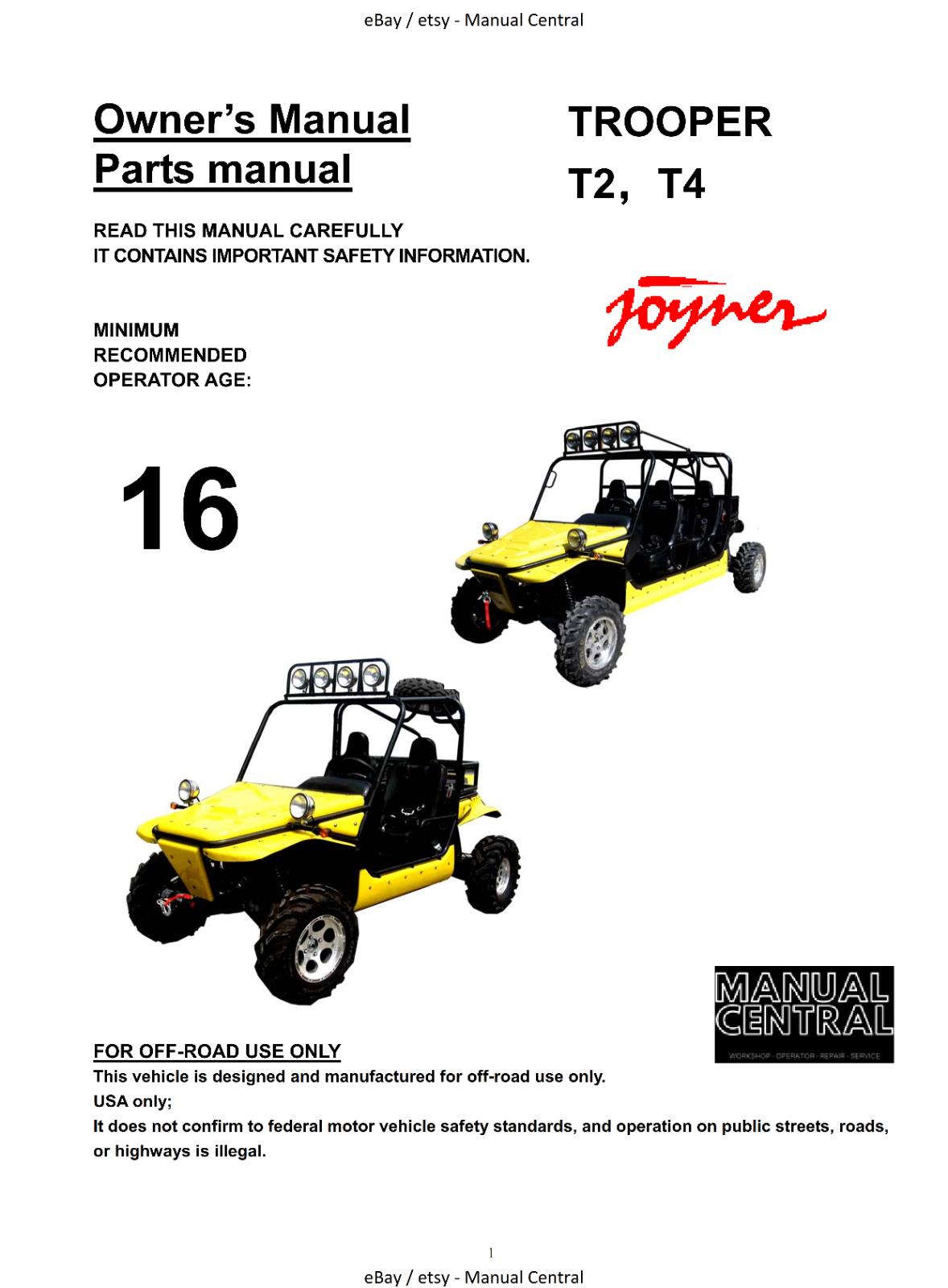 JOYNER TROOPER T2 T4 OWNER SERVICE PARTS MANUAL 2008 REPRINTED