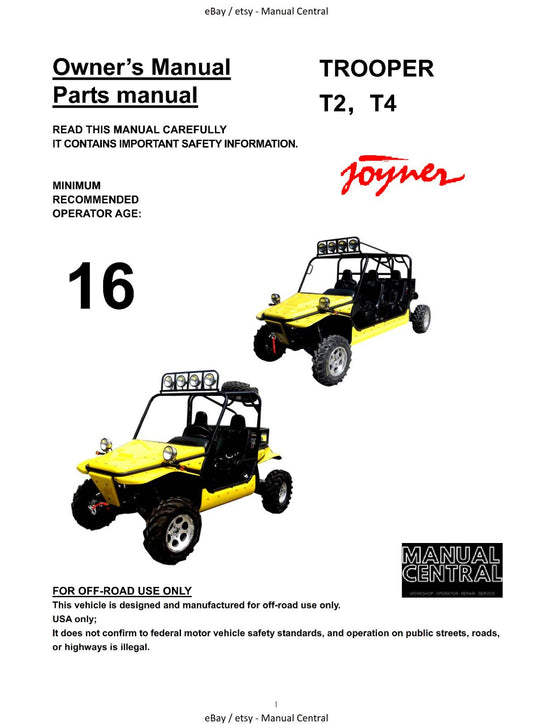 JOYNER TROOPER T2 T4 OWNER SERVICE PARTS MANUAL 2008 REPRINTED