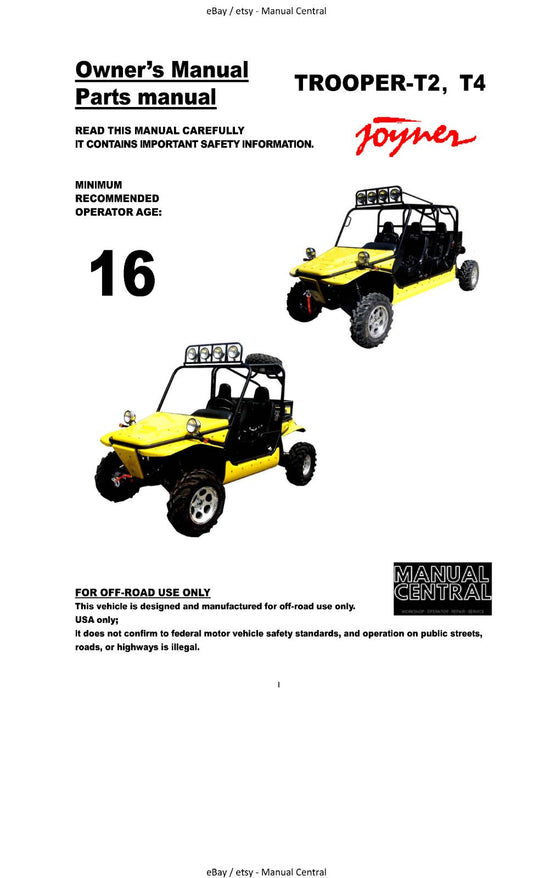 JOYNER TROOPER T2 T4 OWNER SERVICE PARTS MANUAL 2009 REPRINTED