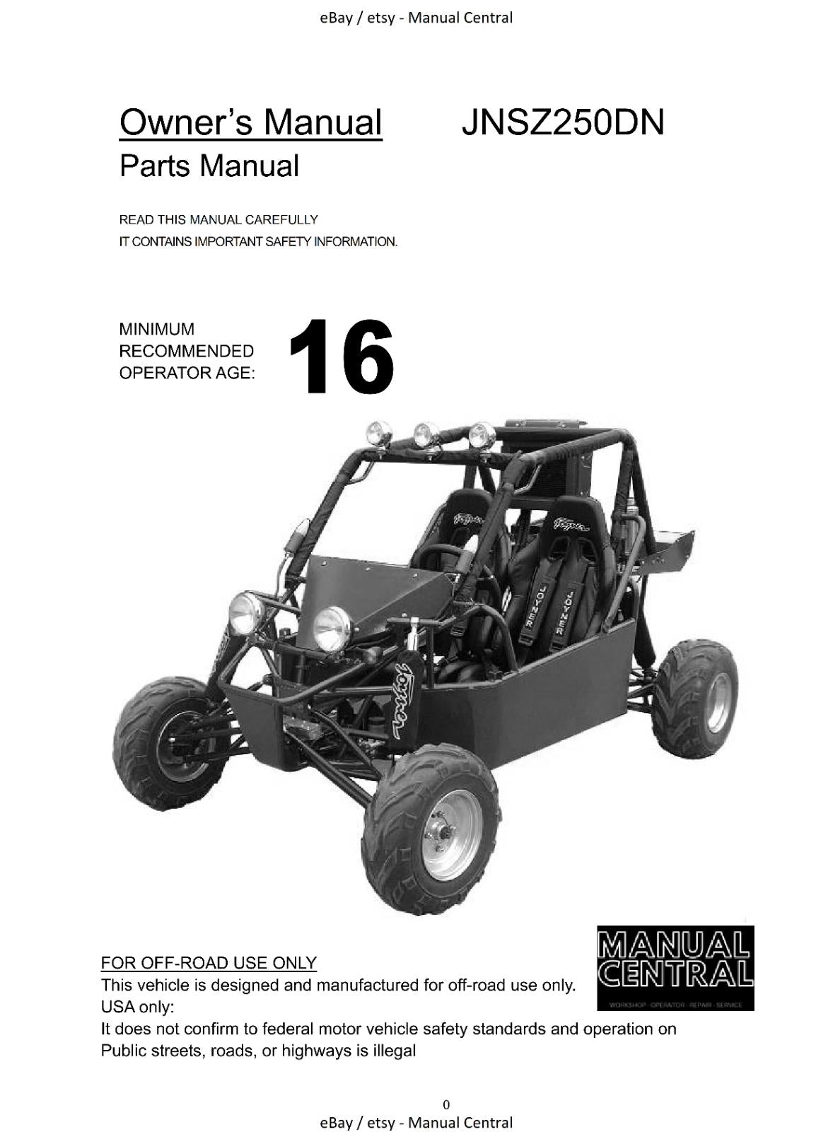 JOYNER JNSZ250DN OWNER - ENGINE REPAIR - PARTS MANUAL 2009 REPRINTED