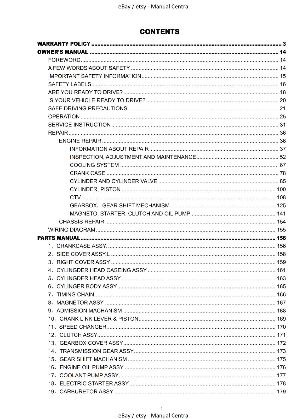 JOYNER JNSZ250DN OWNER - ENGINE REPAIR - PARTS MANUAL 2009 REPRINTED