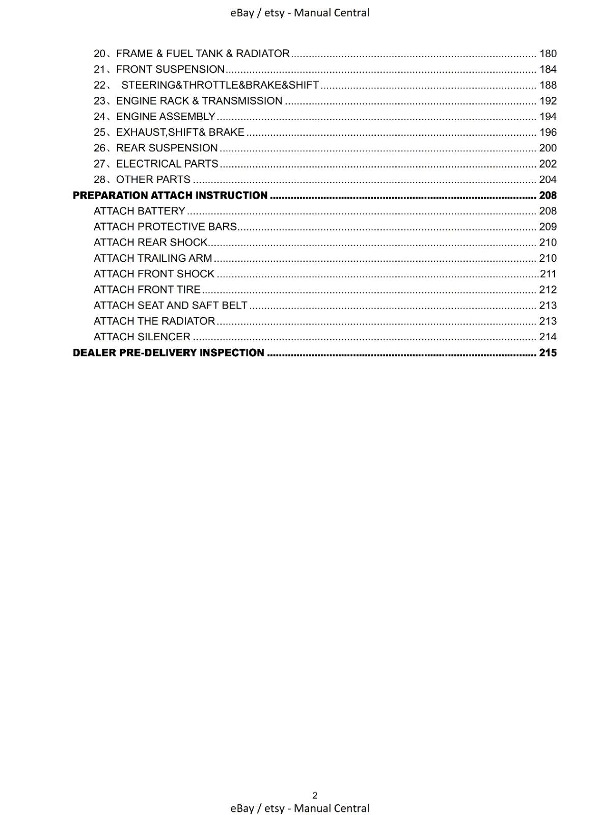 JOYNER JNSZ250DN OWNER - ENGINE REPAIR - PARTS MANUAL 2009 REPRINTED