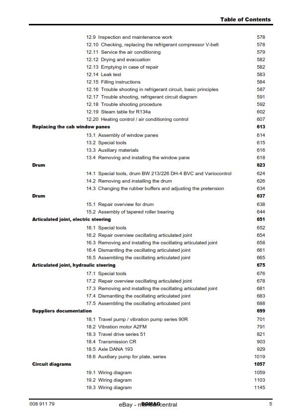 BOMAG BW 213 DH-4 BVC SERVICE WORKSHOP REPAIR MANUAL REPRINT 12/2007 EDITION