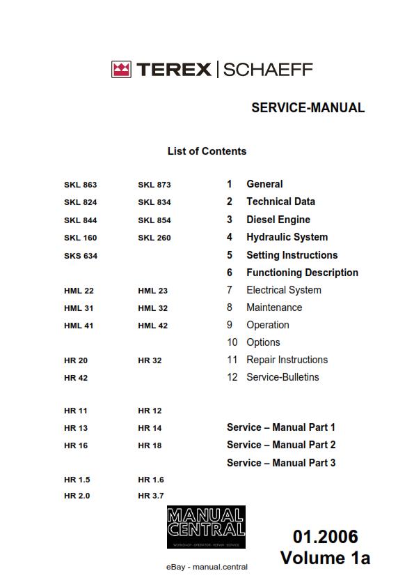 TEREX SKL SCL SKB HML HR HS WORKSHOP REPAIR SERVICE MANUAL 01 TO 06 REPRINTED