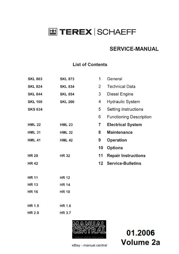 TEREX SKL SCL SKB HML HR HS WORKSHOP REPAIR SERVICE MANUAL 01 TO 06 REPRINTED