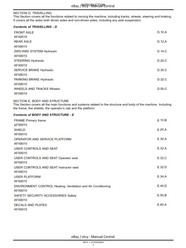 CASE AFX 8010 WORKSHOP SERVICE REPAIR MANUAL 2004 EDITION