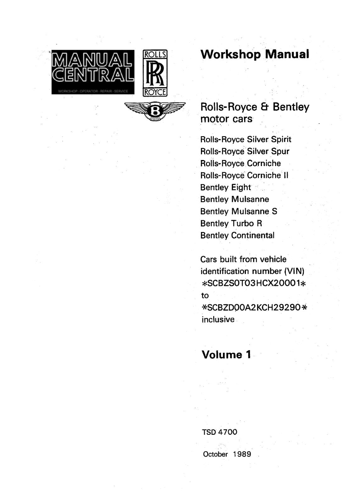 BENTLEY EIGHT MULSANNE S TURBO R CONTINENTAL REPAIR WORKSHOP 87-89 TSD4700