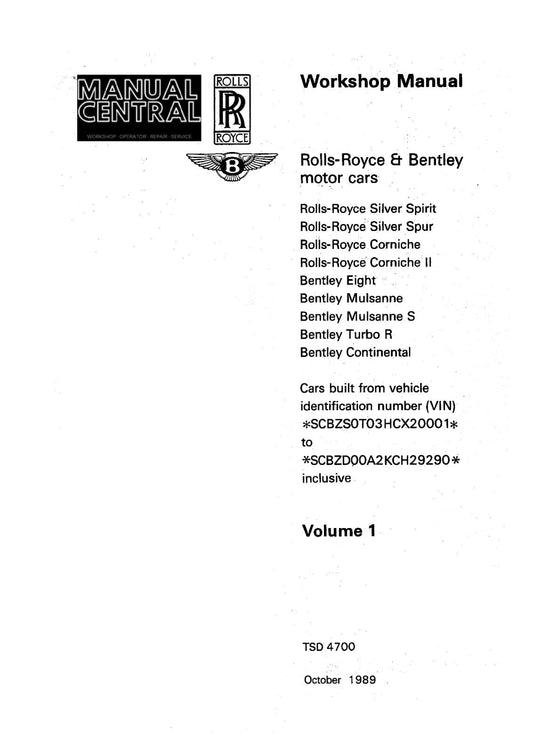 BENTLEY EIGHT MULSANNE S TURBO R CONTINENTAL REPAIR WORKSHOP 87-89 TSD4700