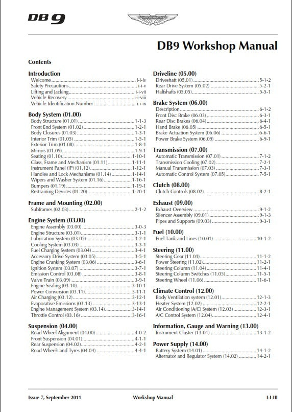 ASTON MARTIN DB9 WORKSHOP MANUAL A4 FULL COLOUR VERSION 7 - 2004 TO 2012 MODELS