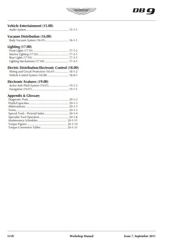 ASTON MARTIN DB9 WORKSHOP MANUAL A4 FULL COLOUR VERSION 7 - 2004 TO 2012 MODELS
