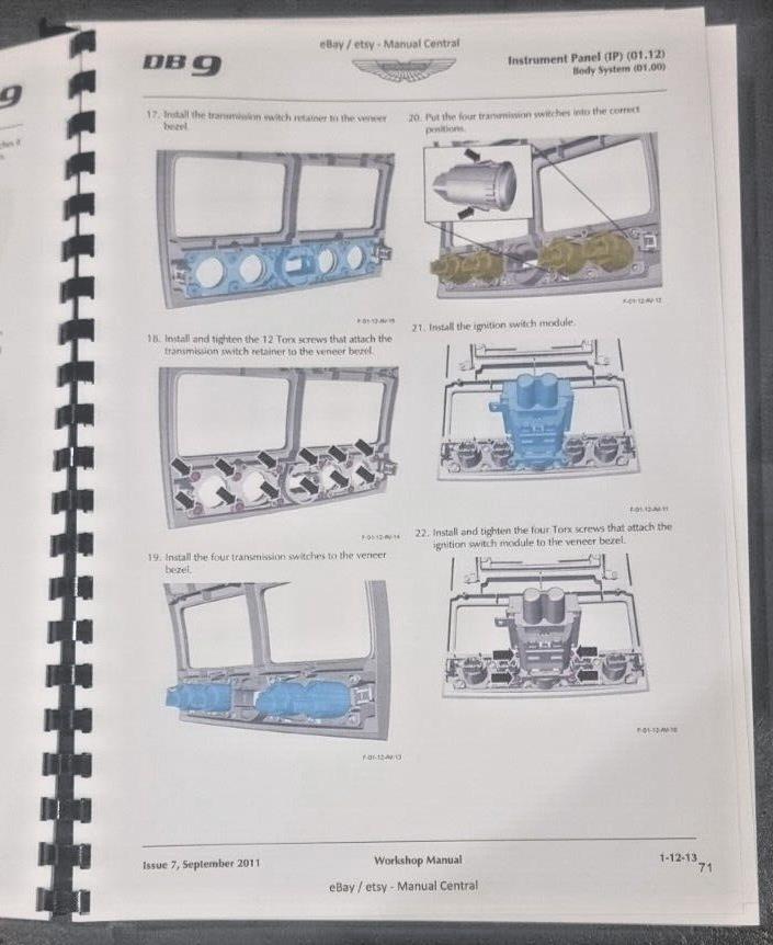 ASTON MARTIN DB9 WORKSHOP MANUAL A4 FULL COLOUR VERSION 7 - 2004 TO 2012 MODELS