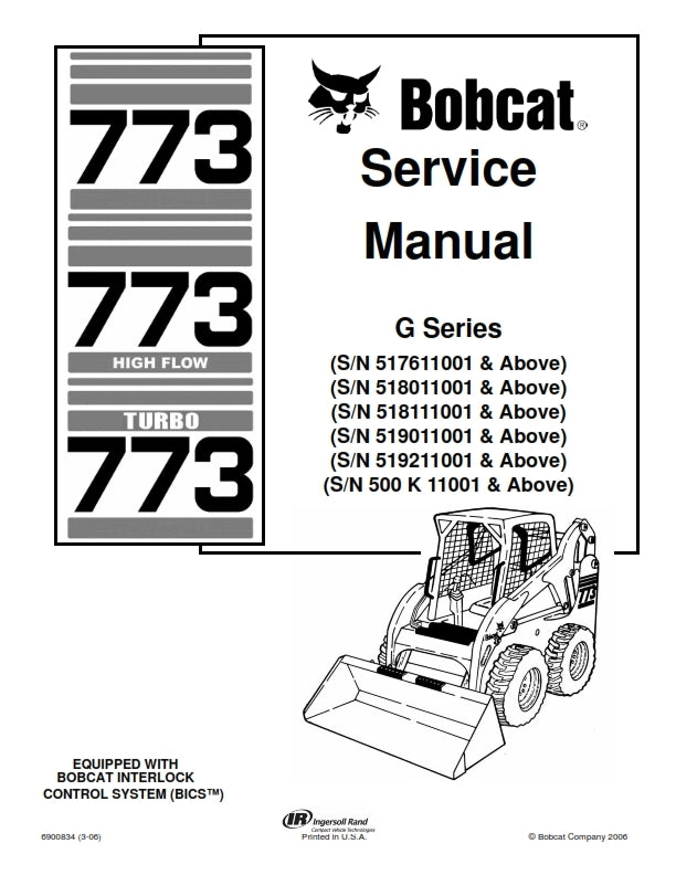 BOBCAT 773 + 773 HIGHFLOW & 773 TURBO SERVICE MANUAL REPRINTED COMB BOUND