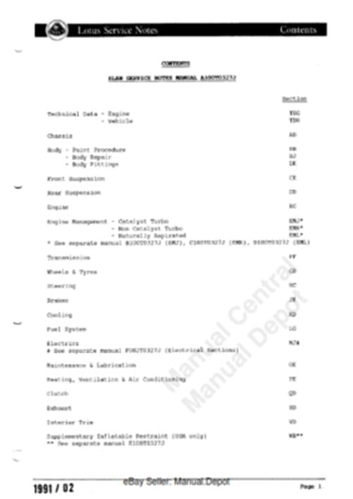 LOTUS ELAN M100 SERVICE MANUAL INCLUDING EMJ EMK EML MJ SECTIONS REPRINTED