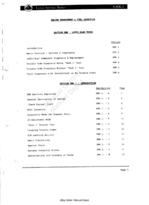 LOTUS ELAN M100 SERVICE MANUAL INCLUDING EMJ EMK EML MJ SECTIONS REPRINTED
