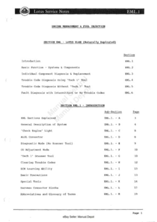 LOTUS ELAN M100 SERVICE MANUAL INCLUDING EMJ EMK EML MJ SECTIONS REPRINTED