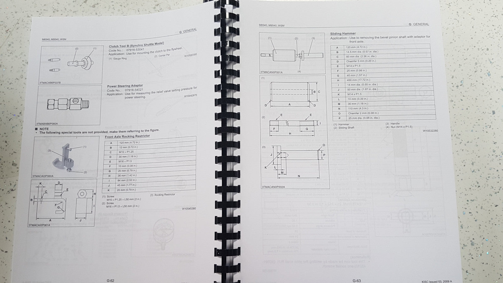 KUBOTA M8540 M9540 TRACTOR WORKSHOP MANUAL REPRINTED 2009 EDITION COMB BOUND